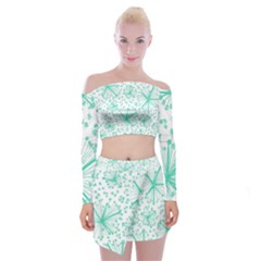 Pattern Floralgreen Off Shoulder Top With Skirt Set