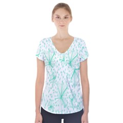 Pattern Floralgreen Short Sleeve Front Detail Top by Nexatart