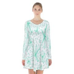 Pattern Floralgreen Long Sleeve Velvet V-neck Dress by Nexatart