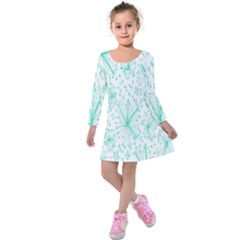 Pattern Floralgreen Kids  Long Sleeve Velvet Dress by Nexatart