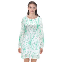 Pattern Floralgreen Long Sleeve Chiffon Shift Dress 