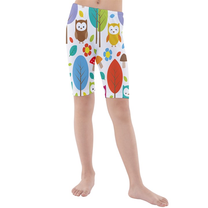 Cute Owl Kids  Mid Length Swim Shorts