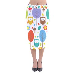 Cute Owl Velvet Midi Pencil Skirt by Nexatart