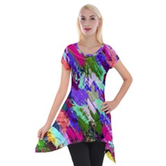 Tropical Jungle Print And Color Trends Short Sleeve Side Drop Tunic