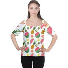 Fruits Pattern Women s Cutout Shoulder Tee