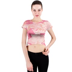 Pink Camo Print Crew Neck Crop Top by Nexatart