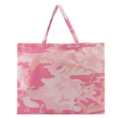 Pink Camo Print Zipper Large Tote Bag by Nexatart