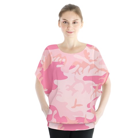 Pink Camo Print Blouse by Nexatart