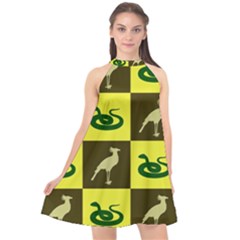 Bird And Snake Pattern Halter Neckline Chiffon Dress  by Nexatart