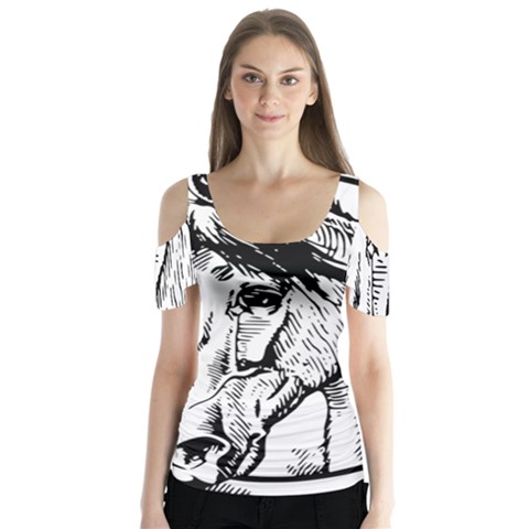 Framed Horse Butterfly Sleeve Cutout Tee  by Nexatart