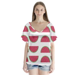 Watermelon Pattern Flutter Sleeve Top by Nexatart