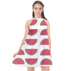 Watermelon Pattern Halter Neckline Chiffon Dress 