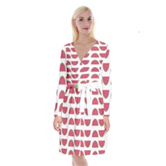 Watermelon Pattern Long Sleeve Velvet Front Wrap Dress