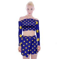 Star Pattern Off Shoulder Top With Skirt Set