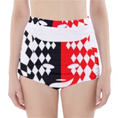 Face Mask Red Black Plaid Triangle Wave Chevron High-waisted Bikini Bottoms by Mariart