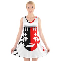 Face Mask Red Black Plaid Triangle Wave Chevron V-neck Sleeveless Skater Dress by Mariart