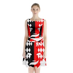 Face Mask Red Black Plaid Triangle Wave Chevron Sleeveless Waist Tie Chiffon Dress by Mariart