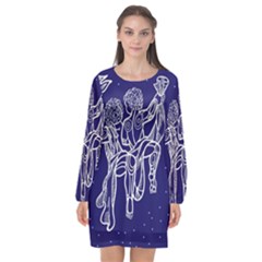 Gemini Zodiac Star Long Sleeve Chiffon Shift Dress 