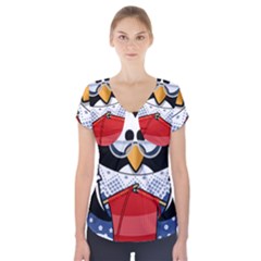 Grandma Penguin Short Sleeve Front Detail Top by Nexatart