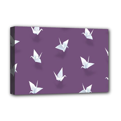 Goose Swan Animals Birl Origami Papper White Purple Deluxe Canvas 18  X 12   by Mariart