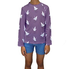 Goose Swan Animals Birl Origami Papper White Purple Kids  Long Sleeve Swimwear