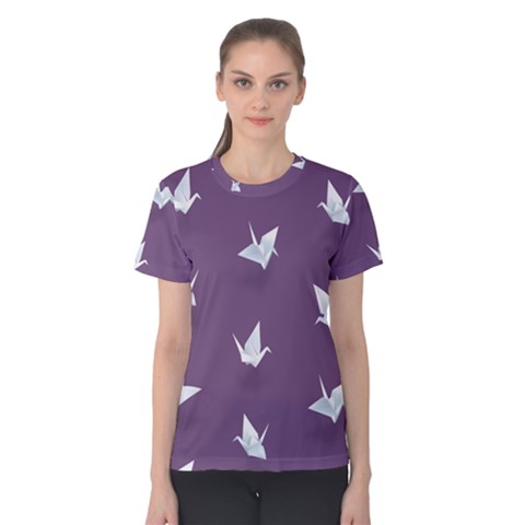 Goose Swan Animals Birl Origami Papper White Purple Women s Cotton Tee by Mariart