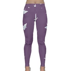 Goose Swan Animals Birl Origami Papper White Purple Classic Yoga Leggings by Mariart