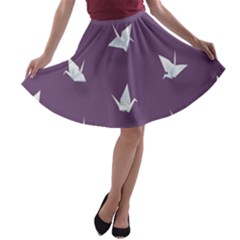 Goose Swan Animals Birl Origami Papper White Purple A-line Skater Skirt by Mariart