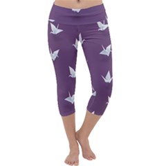 Goose Swan Animals Birl Origami Papper White Purple Capri Yoga Leggings by Mariart