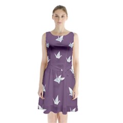 Goose Swan Animals Birl Origami Papper White Purple Sleeveless Waist Tie Chiffon Dress by Mariart