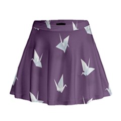 Goose Swan Animals Birl Origami Papper White Purple Mini Flare Skirt by Mariart