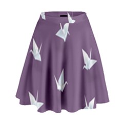 Goose Swan Animals Birl Origami Papper White Purple High Waist Skirt by Mariart