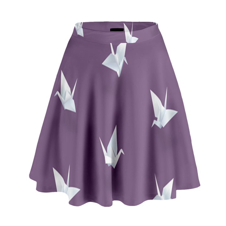 Goose Swan Animals Birl Origami Papper White Purple High Waist Skirt