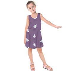 Goose Swan Animals Birl Origami Papper White Purple Kids  Sleeveless Dress by Mariart