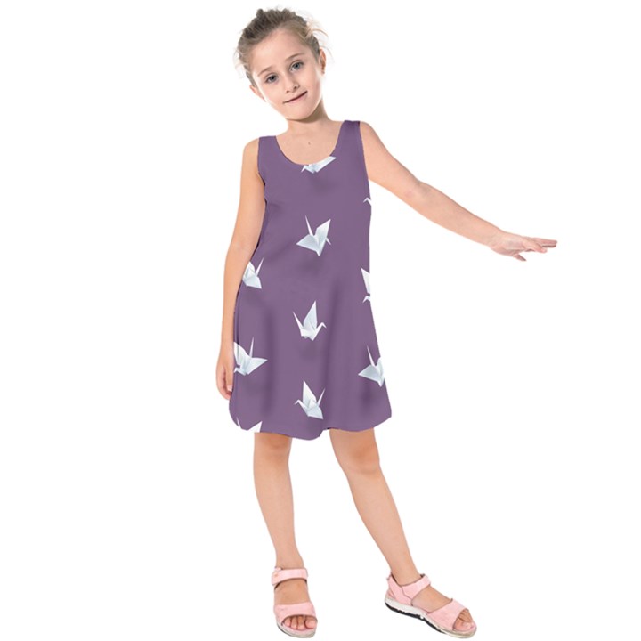 Goose Swan Animals Birl Origami Papper White Purple Kids  Sleeveless Dress