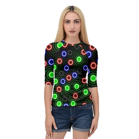 Neons Couleurs Circle Light Green Red Line Quarter Sleeve Tee by Mariart