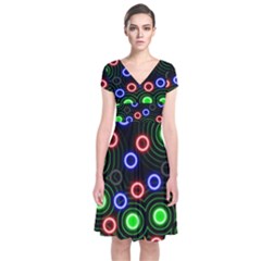 Neons Couleurs Circle Light Green Red Line Short Sleeve Front Wrap Dress by Mariart