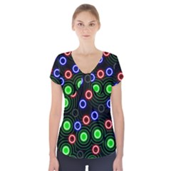 Neons Couleurs Circle Light Green Red Line Short Sleeve Front Detail Top by Mariart