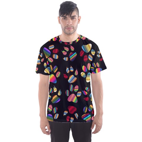 Colorful Paw Prints Pattern Background Reinvigorated Men s Sport Mesh Tee by Nexatart