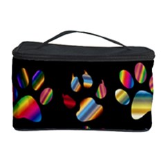 Colorful Paw Prints Pattern Background Reinvigorated Cosmetic Storage Case by Nexatart