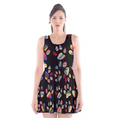 Colorful Paw Prints Pattern Background Reinvigorated Scoop Neck Skater Dress by Nexatart