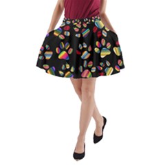 Colorful Paw Prints Pattern Background Reinvigorated A-line Pocket Skirt by Nexatart