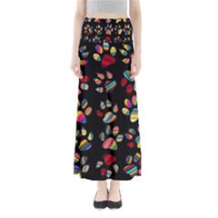 Colorful Paw Prints Pattern Background Reinvigorated Maxi Skirts by Nexatart