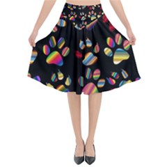 Colorful Paw Prints Pattern Background Reinvigorated Flared Midi Skirt by Nexatart