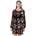 Colorful Paw Prints Pattern Background Reinvigorated Long Sleeve Chiffon Shift Dress  View1