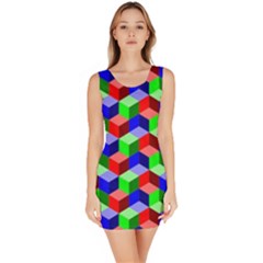 Seamless Rgb Isometric Cubes Pattern Sleeveless Bodycon Dress by Nexatart