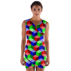 Seamless Rgb Isometric Cubes Pattern Wrap Front Bodycon Dress by Nexatart