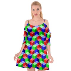 Seamless Rgb Isometric Cubes Pattern Cutout Spaghetti Strap Chiffon Dress