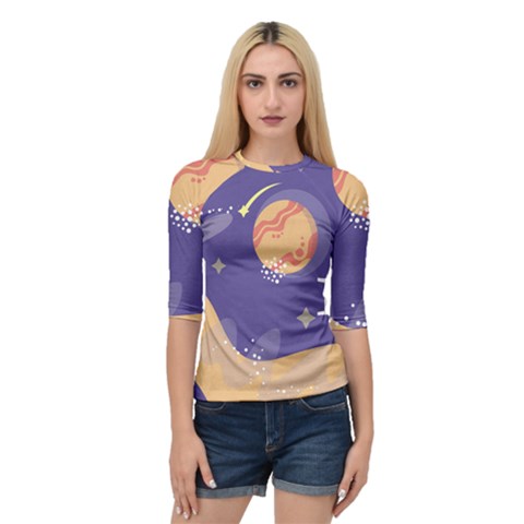 Planet Galaxy Space Star Polka Meteor Moon Blue Sky Circle Quarter Sleeve Tee by Mariart