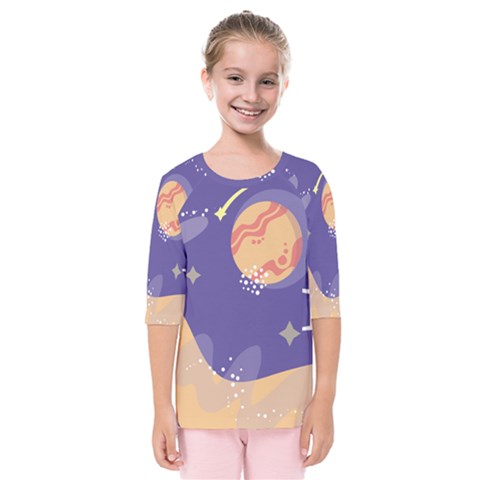 Planet Galaxy Space Star Polka Meteor Moon Blue Sky Circle Kids  Quarter Sleeve Raglan Tee by Mariart